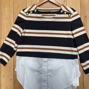 Veronica Beard Kids Striped Button Down Shirt - Black, Brown, and White